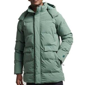 NEW Superdry Mens Boxy Puffer Quilted Pockets Ribbed Detachable Hood Jacket